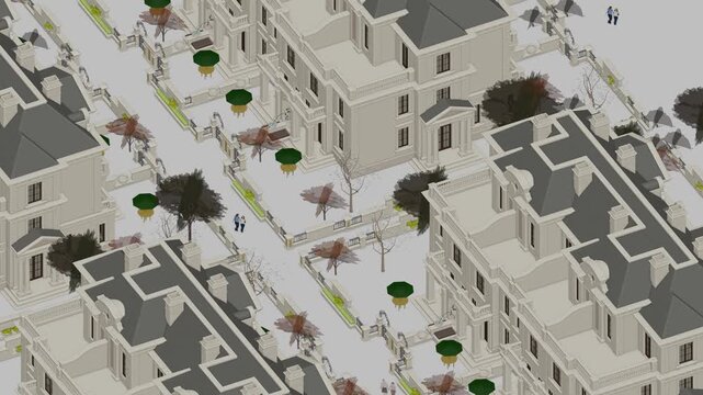 Luxury Villa Apartment Complex, Seamless 3D Loop Animation, 3d rendering, Generic Villas