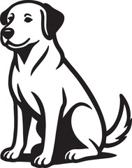 Simple Black and White Dog Sitting Vector Illustration - Pet Line Art Drawing Minimalist Dog Silhouette Icon - Friendly Pet Vector Graphic Design