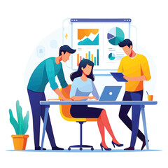 Physician providing medical advice to a female patient during a clinic consultation vector.