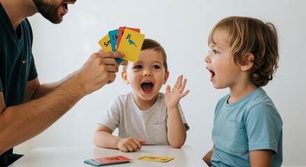 Engaging children in a card game activity indoors with a playful atmosphere