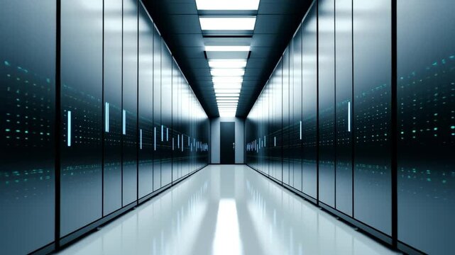 Data Center Server Room: Sleek, Modern, High-Resolution Footage