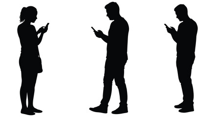 high quality Three Silhouettes of People Using Cell Phones in Profile