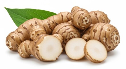 Jerusalem artichokes isolated on white background