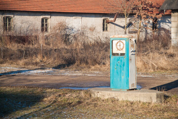 old car gas station. Abandoned gas station. ghost town