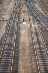 Obraz premium railway tracks. branching fork. switching of route on rails