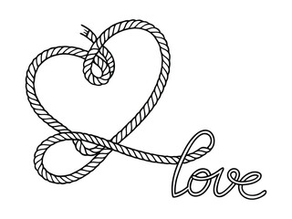 Love Text with Heart Rope Knot
