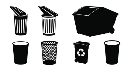 detailed professional high quality Garbage Bins and Recycling Bins Silhouette Style