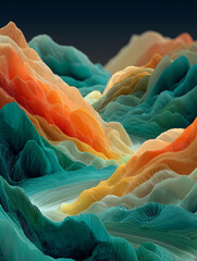 Abstract Organic Landscape with Flowing Shapes in Teal and Coral Colors – Dreamy Nature-Inspired Background