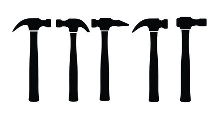detailed professional high quality Silhouette of Five Hammers in a Row