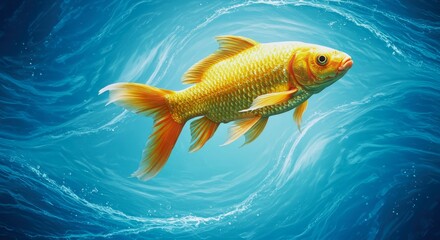 Fototapeta premium Bright orange goldfish swimming gracefully through clear blue water