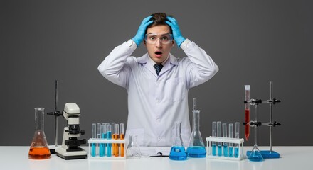 Scientist reacts in disbelief during a laboratory experiment gone wrong