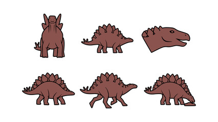 Various viewpoints of the stegosaurus with its distinguishing plates and spiky tail. A captivating visual display featuring multiple poses