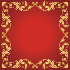 Elegant Gold Floral Frame on Rich Red Background for Invitations and Design Projects with Empty Space