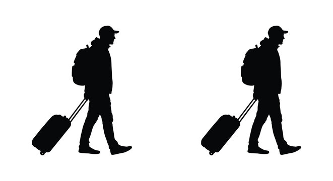 modern detailed professional high quality Two Men Walking with Luggage Silhouettes. flat vector design