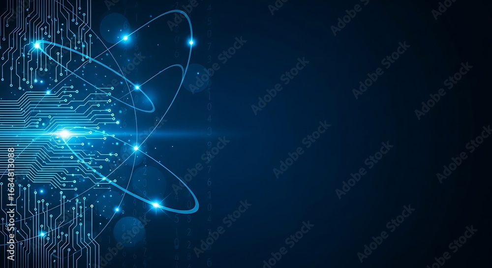 Poster modern technology background with glowing circuit board and data streams for digital innovation conc