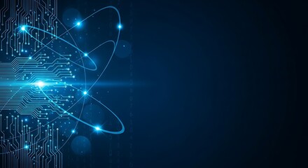 Modern technology background with glowing circuit board and data streams for digital innovation concepts