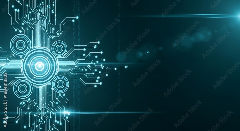 Poster modern technology circuit board design with digital data flowing for futuristic technology concepts