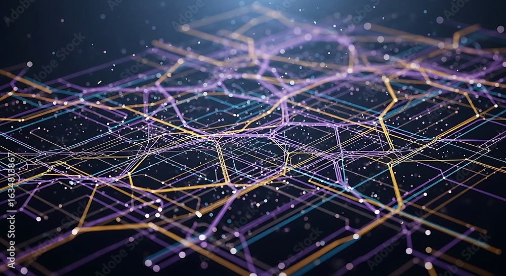 Poster vibrant abstract network of glowing lines and data points creating a futuristic digital connection