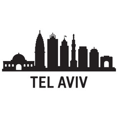 Fototapeta premium Tel Aviv skyline and landmarks. Vector black silhouette. with white background