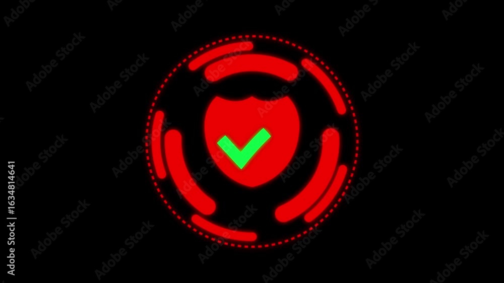 Poster cyber protection with circle hud and line lock icon animation black background. technology data conc