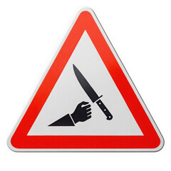 Warning sign danger knife attack isolated on transparent background