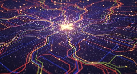 Dynamic network connections illuminate data flow and digital innovation in a modern tech landscape