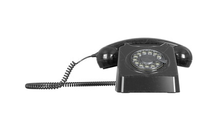 3D render of a retro rotary dial telephone on a black background. Ideal for vintage, nostalgia, communication history, and retro design concepts.