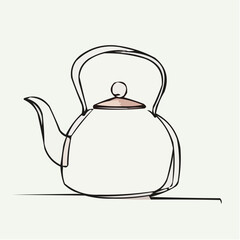 Obraz premium Copper kettle in minimalist design with black outline on light background 