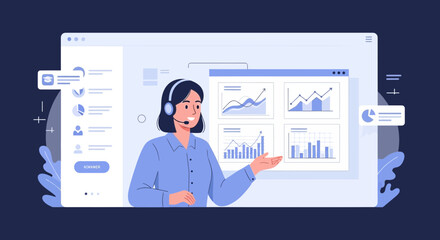 Online Business Presentation With Woman Explaining Data Analysis Charts