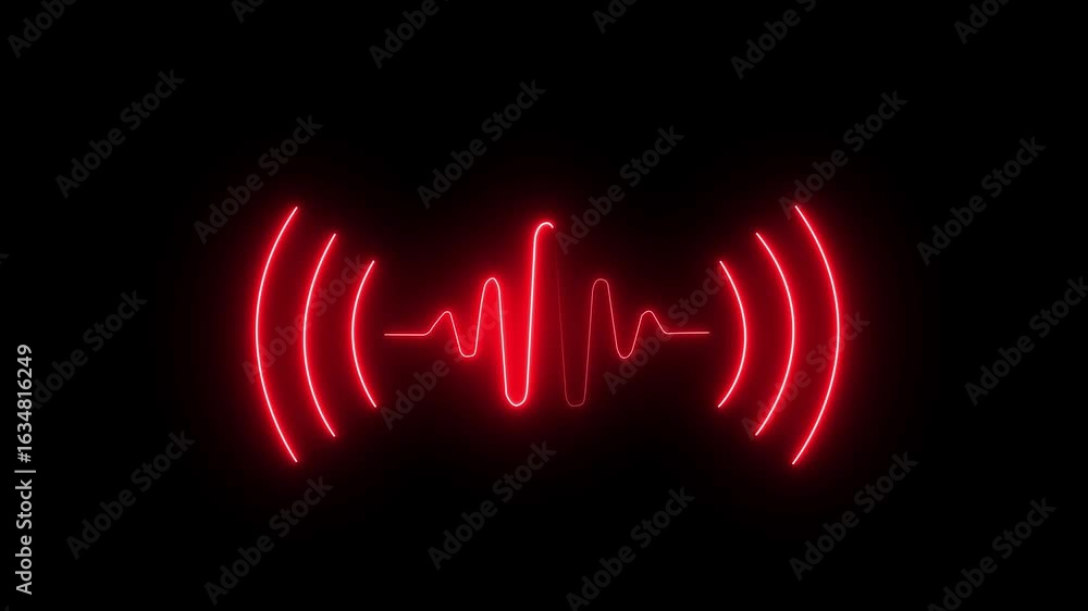 Poster glowing neon sound wave icon for voice recognition in virtual assistant, speech sign. audio micropho