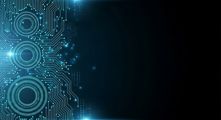Modern technology circuit board design for digital background with blue glow effect and futuristic feel