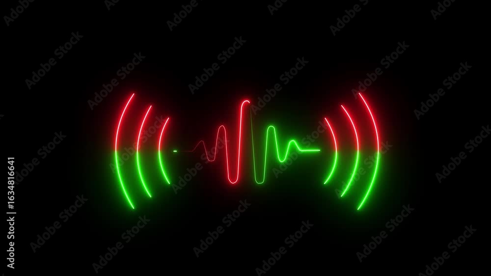 Poster glowing neon sound wave icon for voice recognition in virtual assistant, speech sign. audio micropho