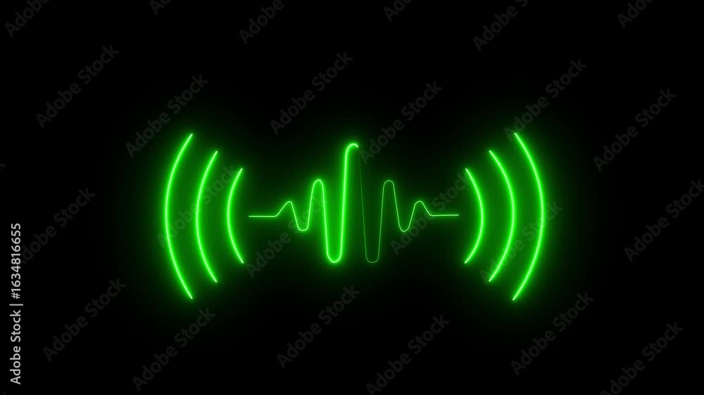 Poster glowing neon sound wave icon for voice recognition in virtual assistant, speech sign. audio micropho