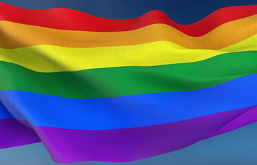 Rainbow Flag of Diversity: The iconic rainbow flag, a vibrant symbol of unity, inclusion, and diversity, gracefully billows in the breeze, representing pride, equality, and the spirit of acceptance.