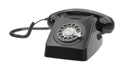 3D render of a retro rotary dial telephone on a black background. Ideal for vintage, nostalgia, communication history, and retro design concepts.