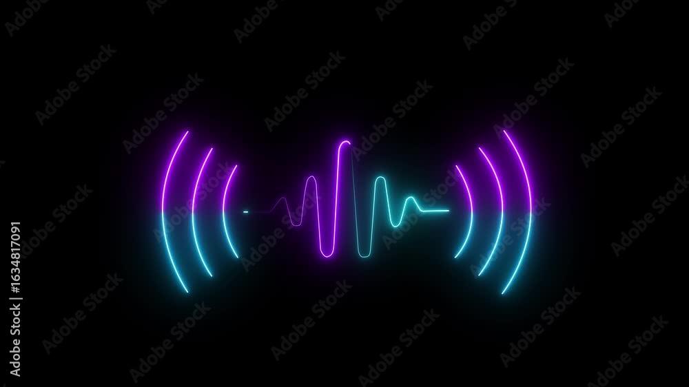 Poster glowing neon sound wave icon for voice recognition in virtual assistant, speech sign. audio micropho