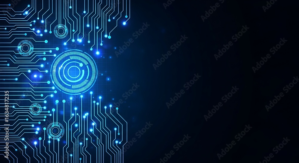 Poster dynamic blue circuit board design for cutting-edge technology concepts and innovative engineering pr