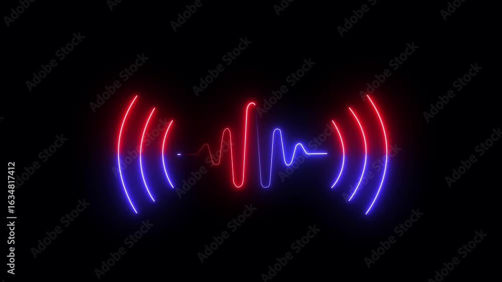 Poster glowing neon sound wave icon for voice recognition in virtual assistant, speech sign. audio micropho