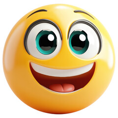 Emoticon Joy: This vibrant 3D-rendered emoticon radiates pure joy, its expressive eyes and radiant smile embodying happiness and positive vibes.