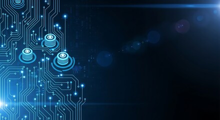 Modern technology background with glowing circuit board and data nodes for innovative tech solutions