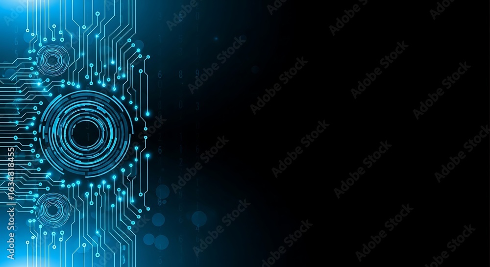 Poster modern tech interface with glowing circuit board for dynamic digital background needs and innovative
