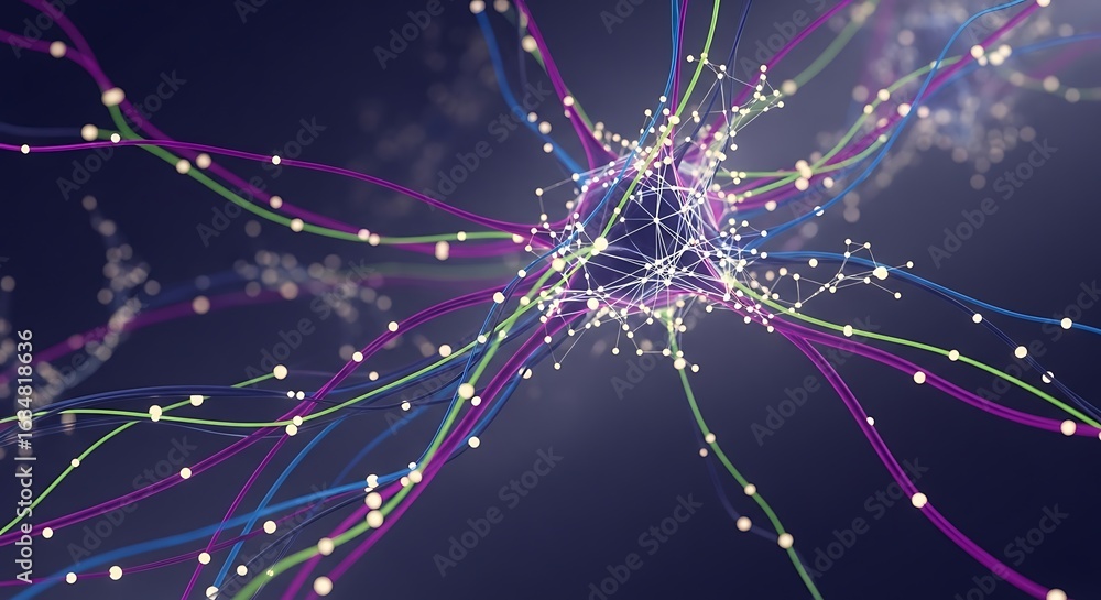 Poster stunning neural network visualization of data streams and connections in modern technology design