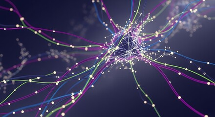 Stunning neural network visualization of data streams and connections in modern technology design