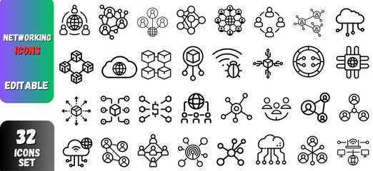 Comprehensive Networking and Connection Icons Set in Editable Vector Format