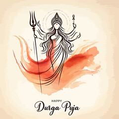Happy Durga Puja greeting and wish card vector design. 