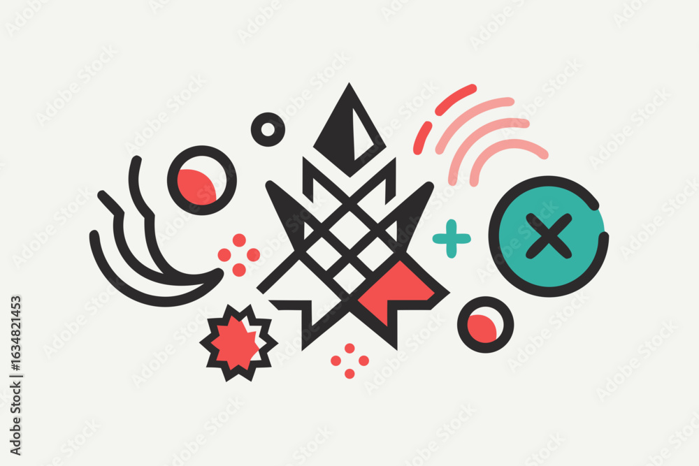 Aufkleber dynamic abstract geometric shapes and symbols creating a vibrant, modern, and playful composition id