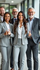 Fototapeta premium Confident business team celebrating success with thumbs up