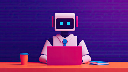 Robot illustration AI Agent Customer Support. Smart solutions AI where artificial intelligence optimizes service, Virtual assistants for customer service