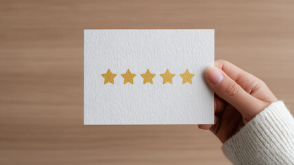 Five star stickers on paper. User give rating to service experience for Customer review satisfaction feedback survey concept.