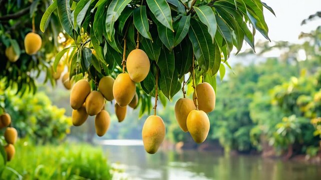 Mangoes hanging on a tree